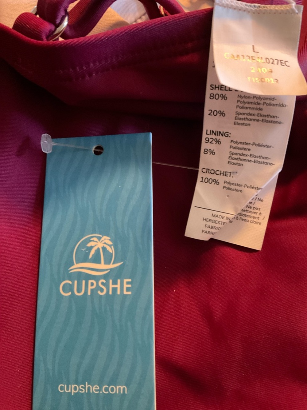 Cupshe Burgundy & Cream One Piece Swimsuit Size Large Contrast Trim - Picture 4 of 7